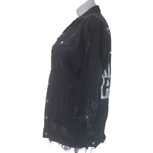 ZARA Distressed Black Denim *VLOGGER FAVORITE* Boyfriend Blazer Oversized Sz M - Picture 5 of 7